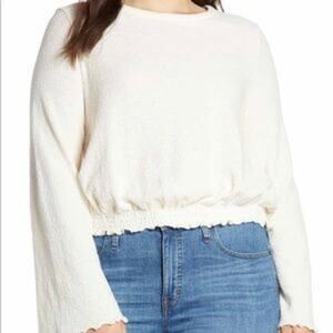 Texture & Thread x Madewell Ivory Smocked Bell Sleeve Blouse Size Woman's 6